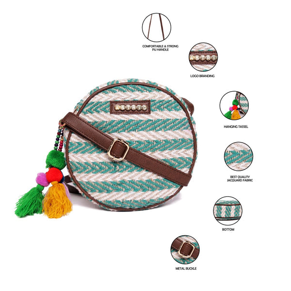 Natural/Green Round Sling Bag