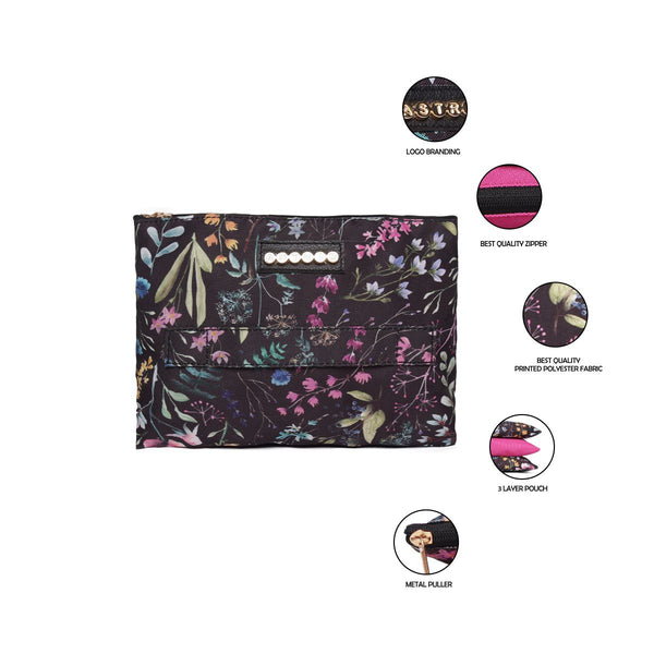 Multi Colour Flower Printed Makeup/Travel Pouch With Carry Handle