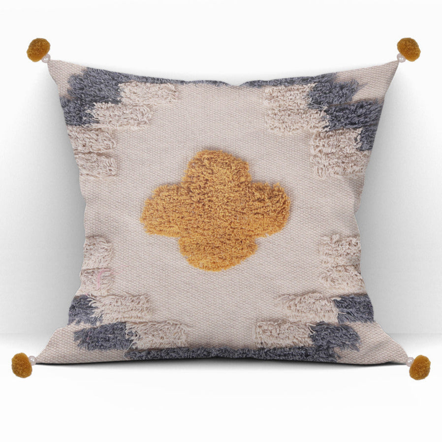 Mustard /Grey /Natural Cushion Cover With Filler(16 X16)