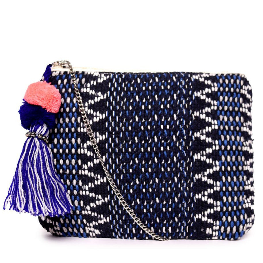 Navy Colour  Woven Makeup/Travel Pouch With Beautiful Tassel