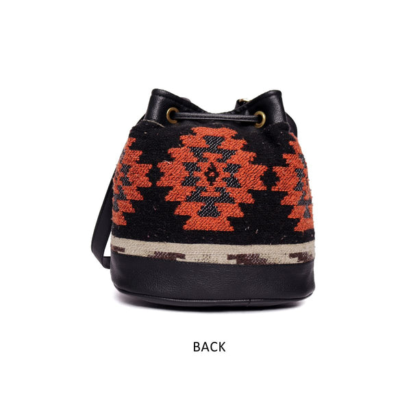 Black/Orange Aztec Cotton Sling Bag With Drawstring Closure