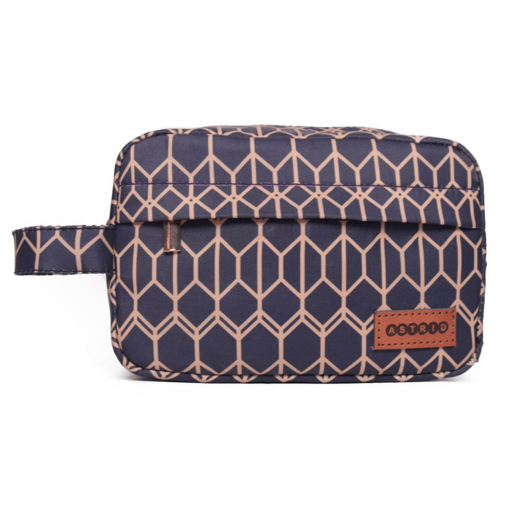 Navy Color Printed Pouch ,Top Zip Clouser