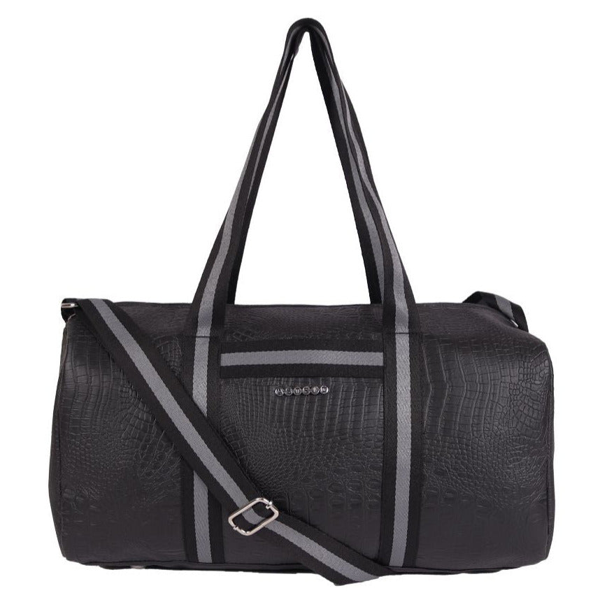 Black Pu Duffle Bag With  Webbing Shoulder Handle