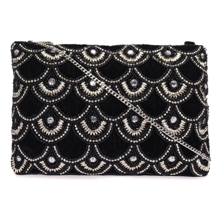 Black Beaded Embroidered Woven Makeup/Travel Pouch