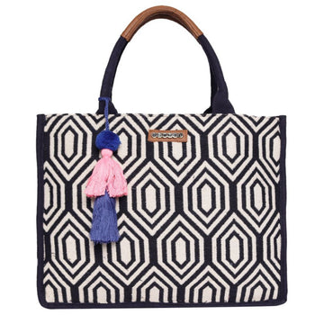Navy Color Shopper Bags With Pu Or Canvas Handle