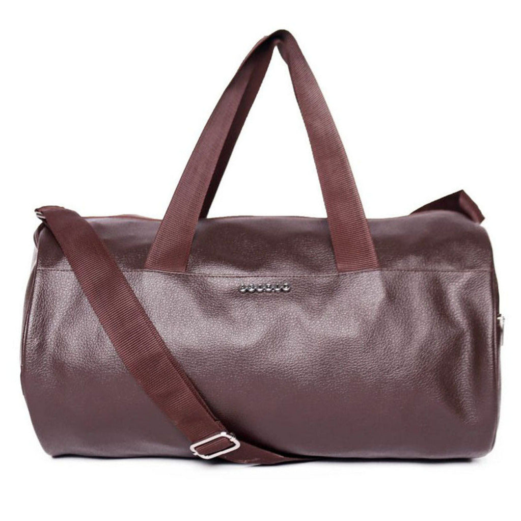 Brown Pu Duffle Bag With  Webbing Shoulder Handle