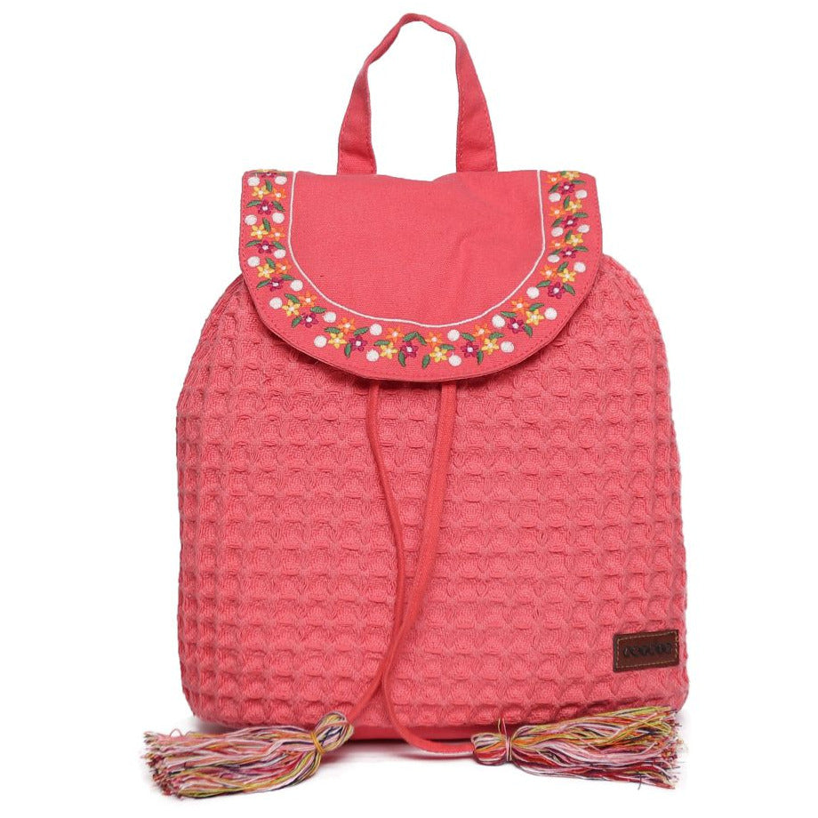 Coral Cotton Dhurry Girls Backpack Medium Size