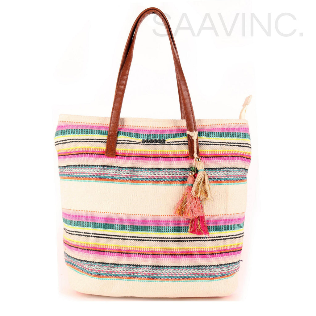 Astrid Women Multi Jacquard Shopper Bag With Tassels