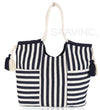 Astrid Women Blue Stripe Jacquard Cotton Rope Shoulder Bag With Tassels