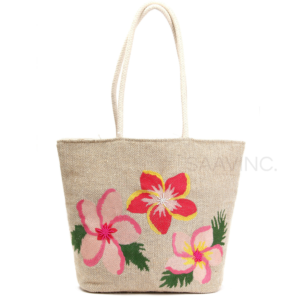 Floral Embroidery Jute Cotton Shopper Bag