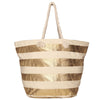 Women Golden Stripe Oversized Shopper Bag With Rope Handles