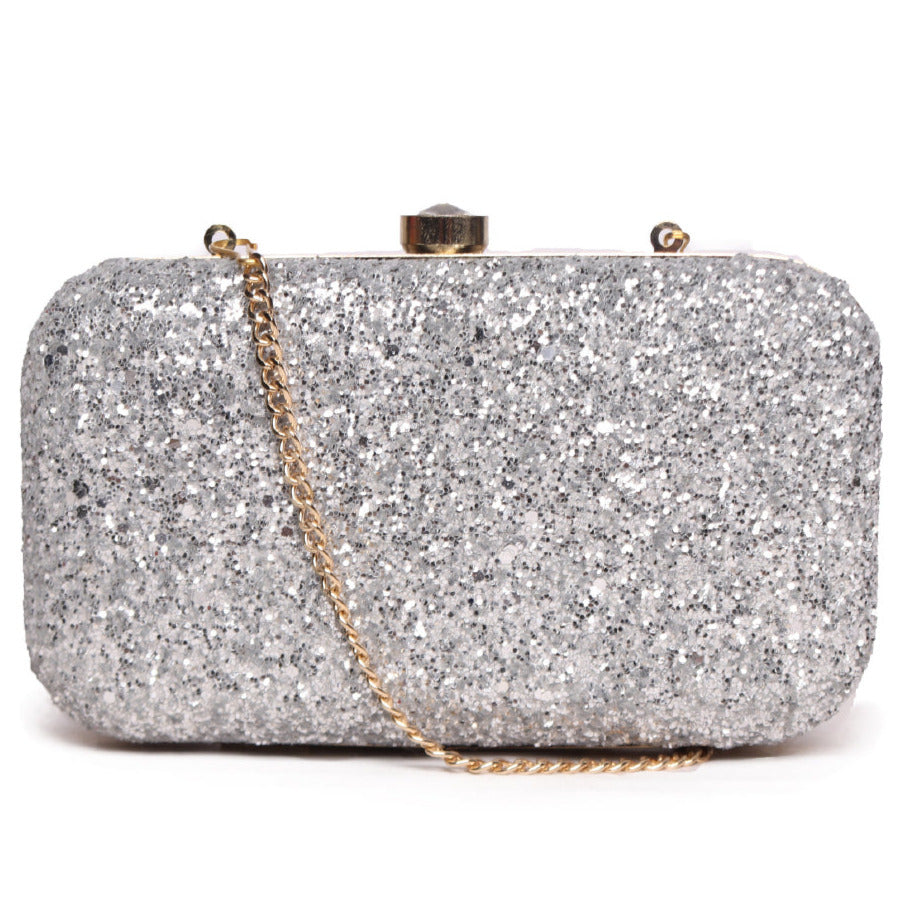Embllished Silver Jewel Box Clutch With Sling Strap