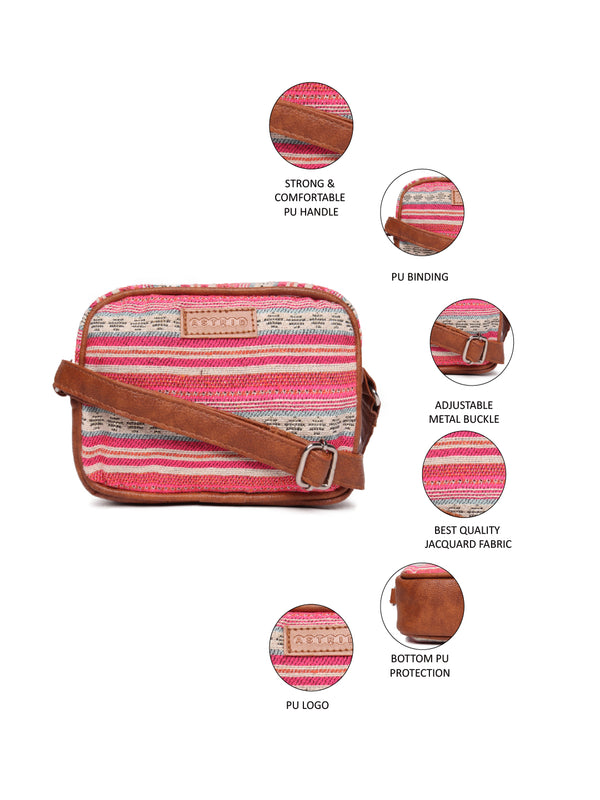 Pink Color Cotton Womens Sling Bag Medium Size
