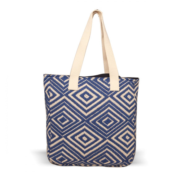 Women Blue Diamond Shopper Bag With Tassels