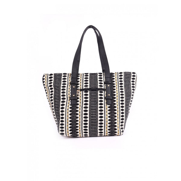 Women Black & White Textured Tote Bag With Coin Pouch