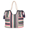 Women Pink Multi Jacquard Cotton Rope Shoulder Bag With Tassels
