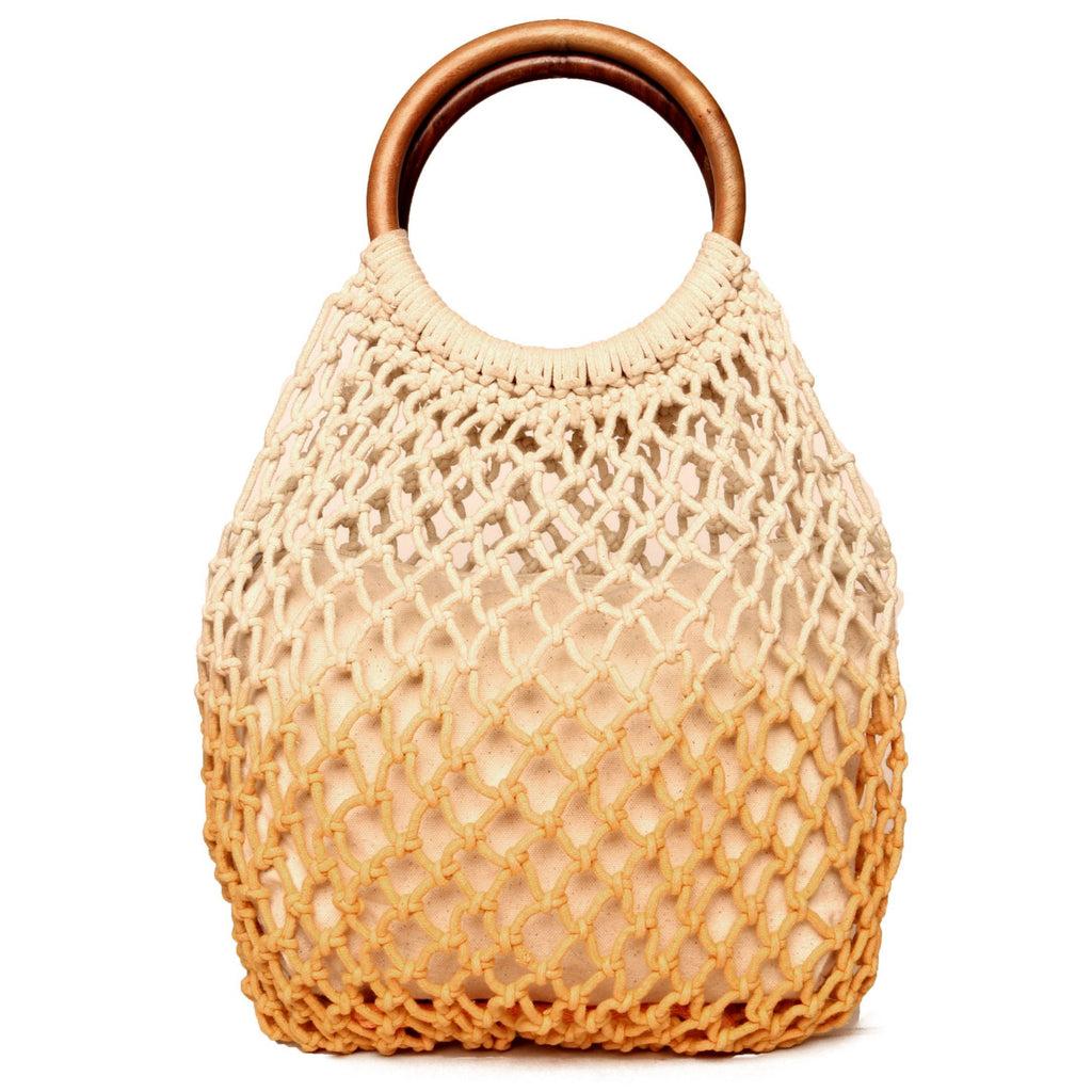 Yellow Macrame Bag With Wooden Handle