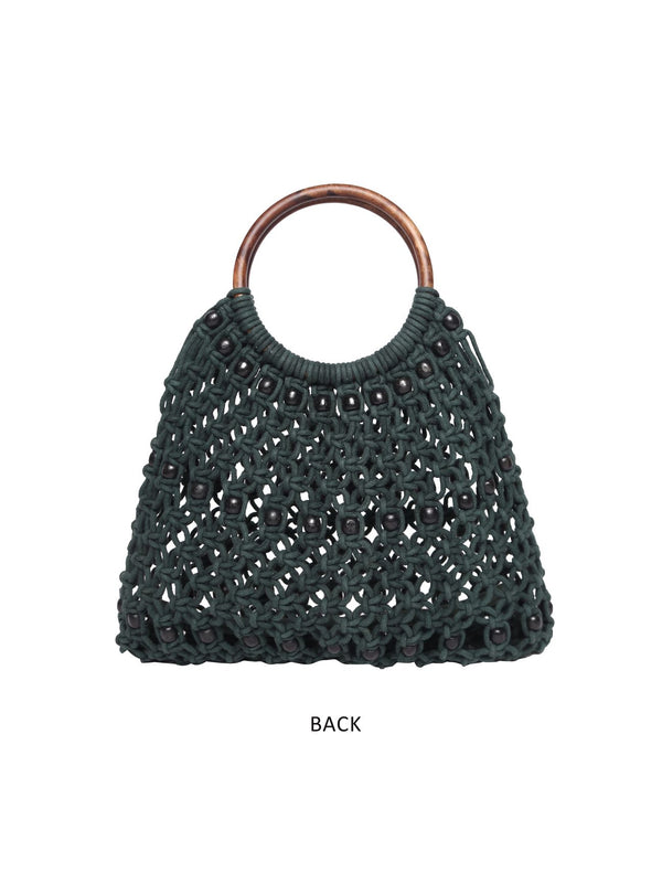 Green Macrame Bag With Wooden Handle