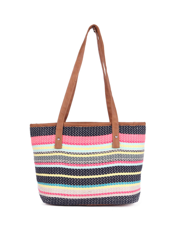 Multi Acrylic Stripe Mini Shopper Bag With Tassels