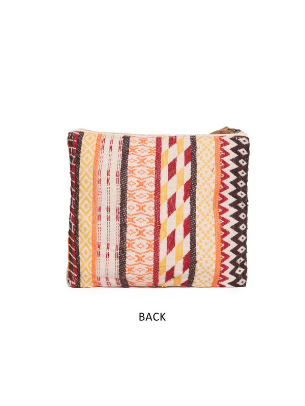 Pink Striped Woven Makeup/Travel Pouch With Tassels