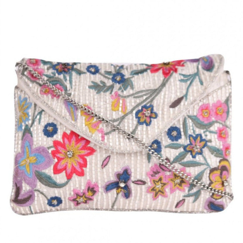 Womens White Embroidered Clutch