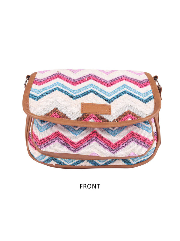 Pink And White Thick Pattern Crossbody Sling Bag