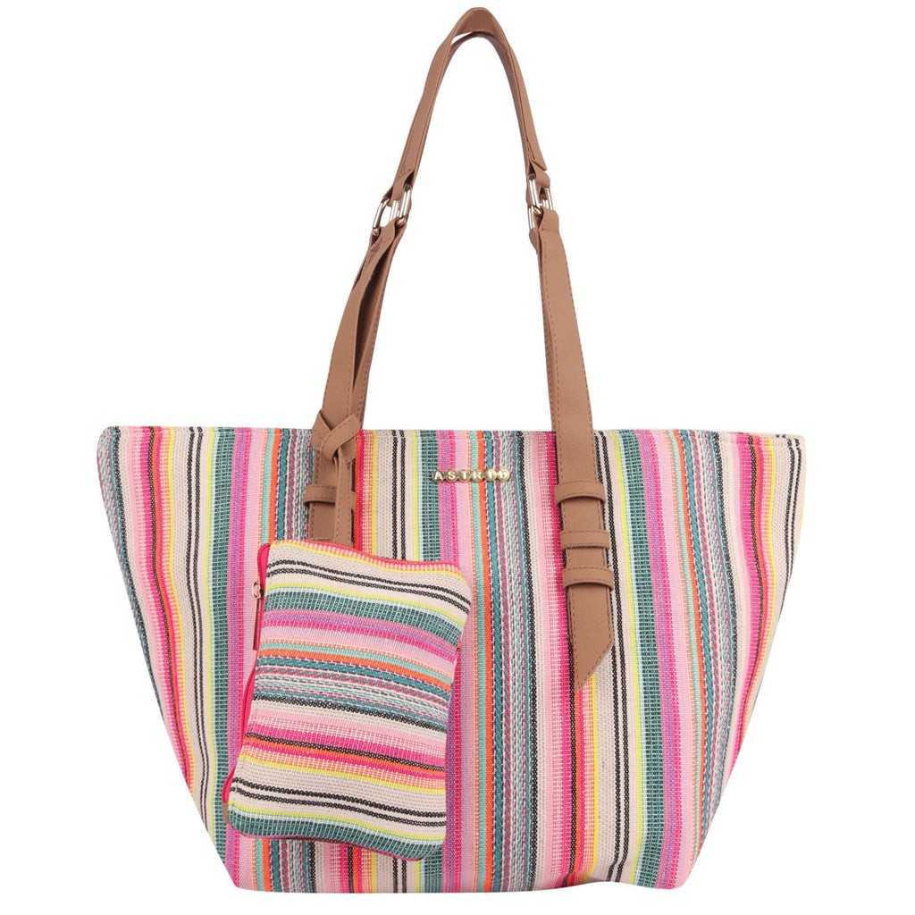 Multi Color Textured Tote Bag With Coin Pouch
