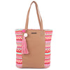 Pink Multicolor Pu Block Design Tote With Pu Strap