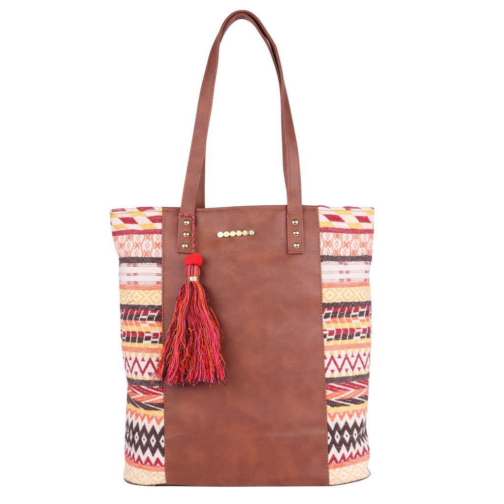 Yellow And Red Womens Tote Bag Medium Size With Beautiful Tassel