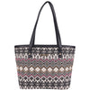 Womens Black Beaded Embroidered Woven Tote Bag