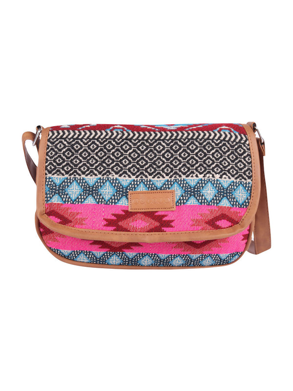 Pink And Black Thick Pattern Crossbody Sling Bag