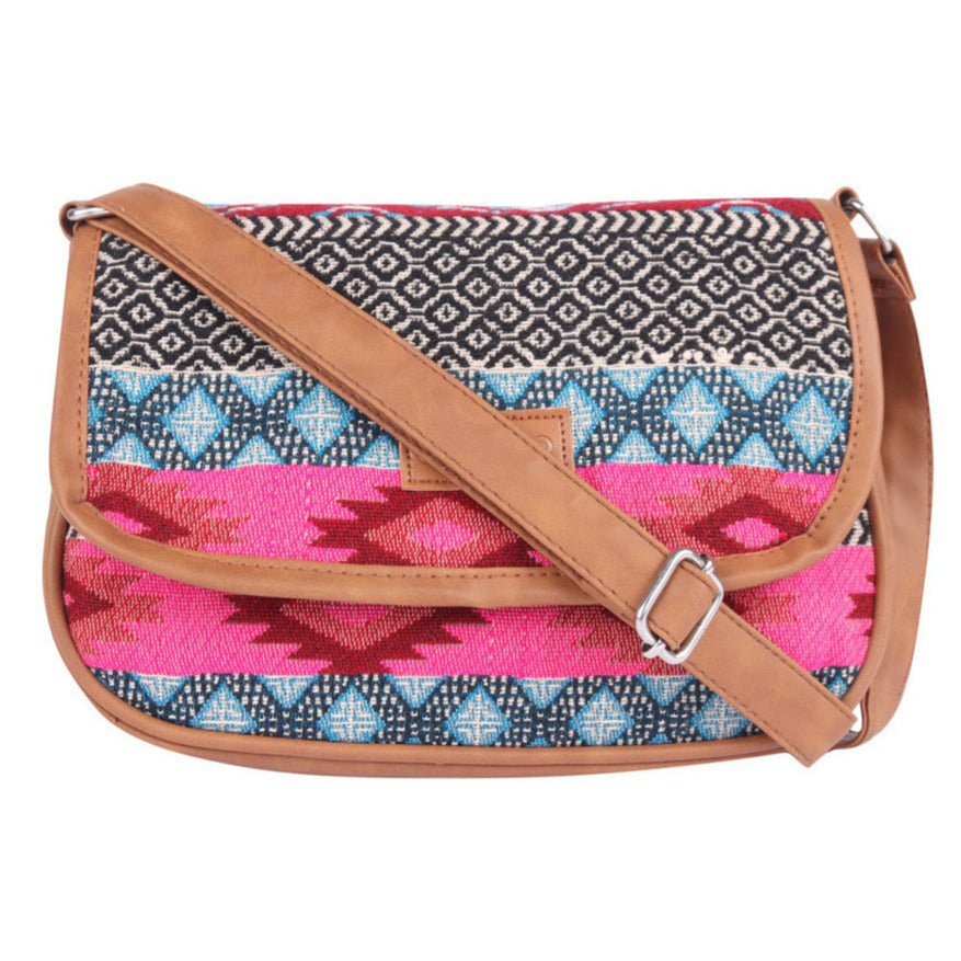 Pink And Black Thick Pattern Crossbody Sling Bag