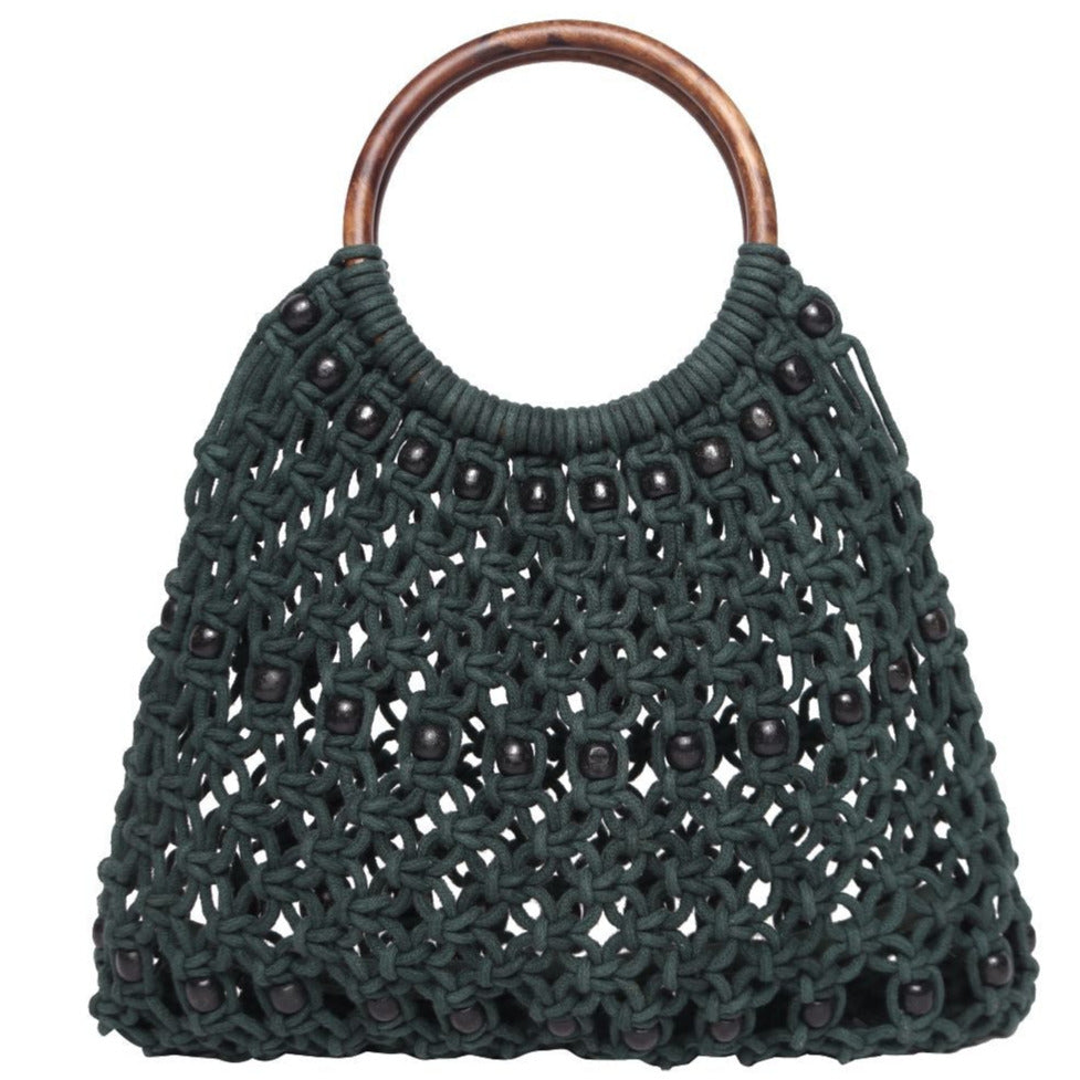 Green Macrame Bag With Wooden Handle
