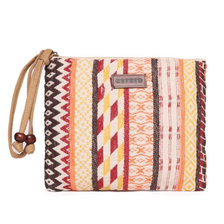 Pink Striped Woven Makeup/Travel Pouch With Tassels