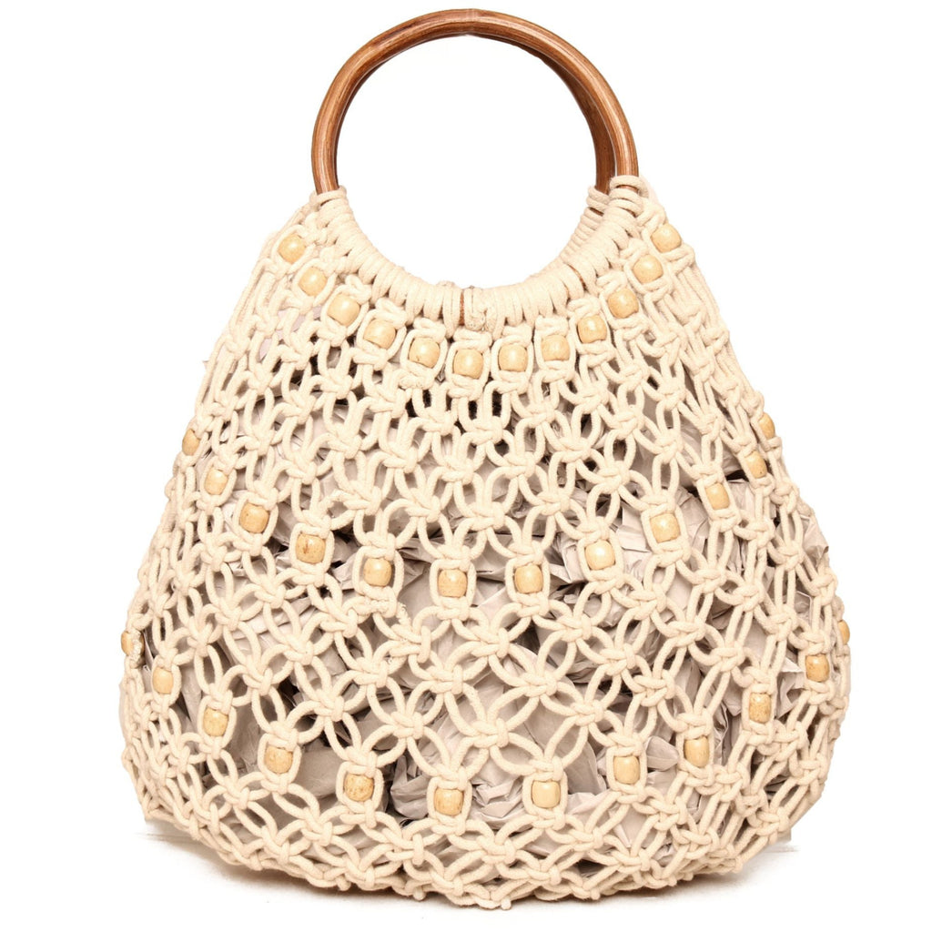 Natural Macrame Bag With Wooden Handle