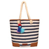 Women Blue & White Striped Womens Tote Bag Medium Size With Beautiful Tassel