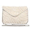 Women Flapover Pearl Beaded Clutch With Metal Chain