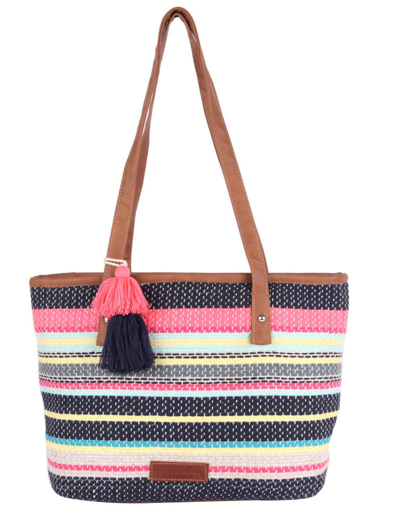 Multi Acrylic Stripe Mini Shopper Bag With Tassels