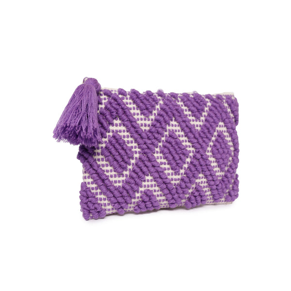 Purple Colour Handloom Makeup/Travel Pouch With Beautiful Tassel And Braided Shoulder Handle
