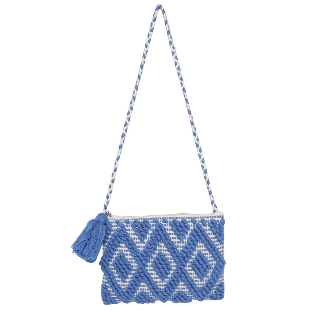 Blue Colour  Handloom Makeup/Travel Pouch With Beautiful Tassel And Braided Shoulder Handle