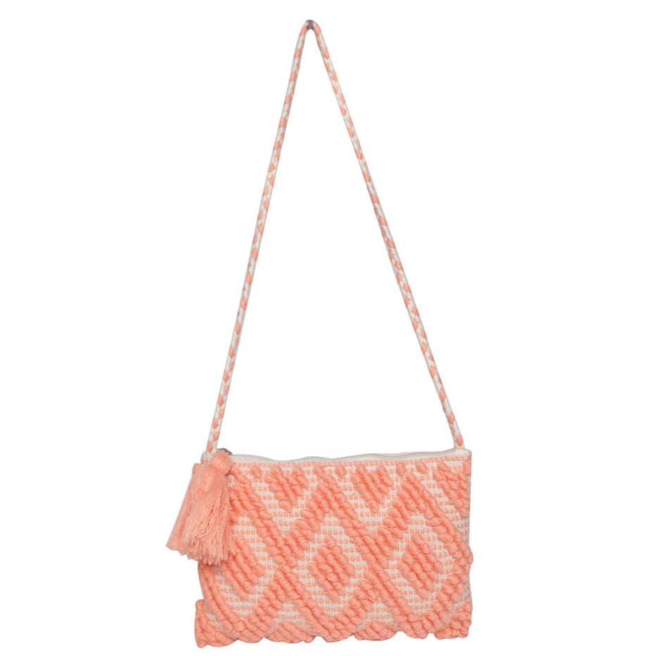 Peach Colour  Handloom Makeup/Travel Pouch With Beautiful Tassel And Braided Shoulder Handle