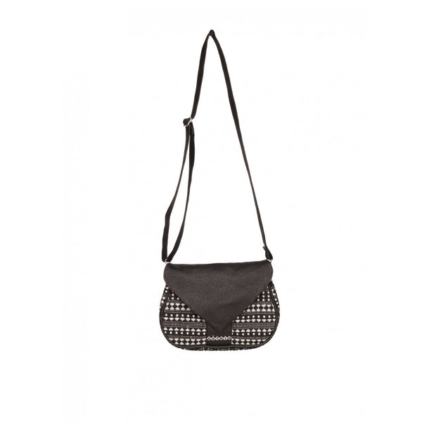 Women Black Textured Sling Bag With Pu Strap