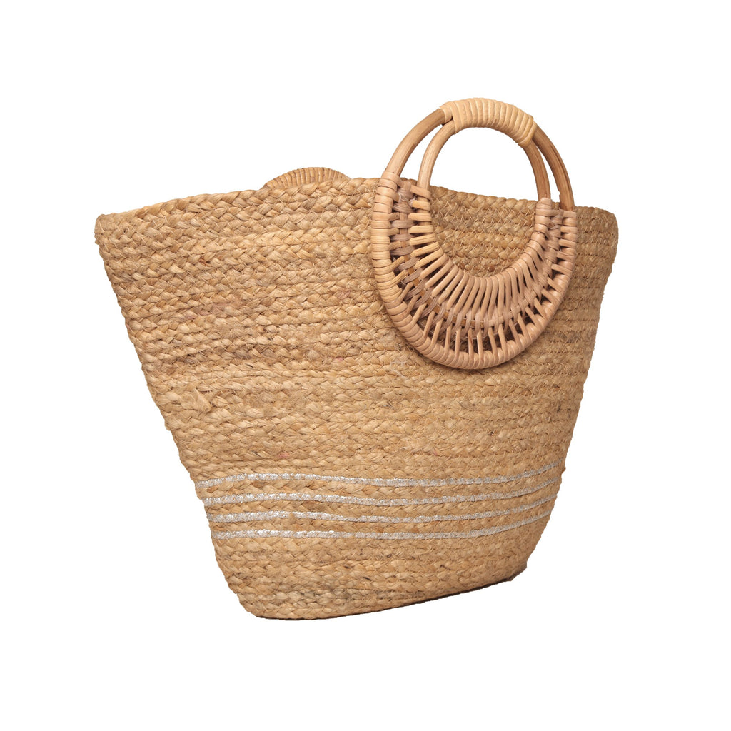 Silver Natural Braided jute bag with wicker handle  astridlifestyle