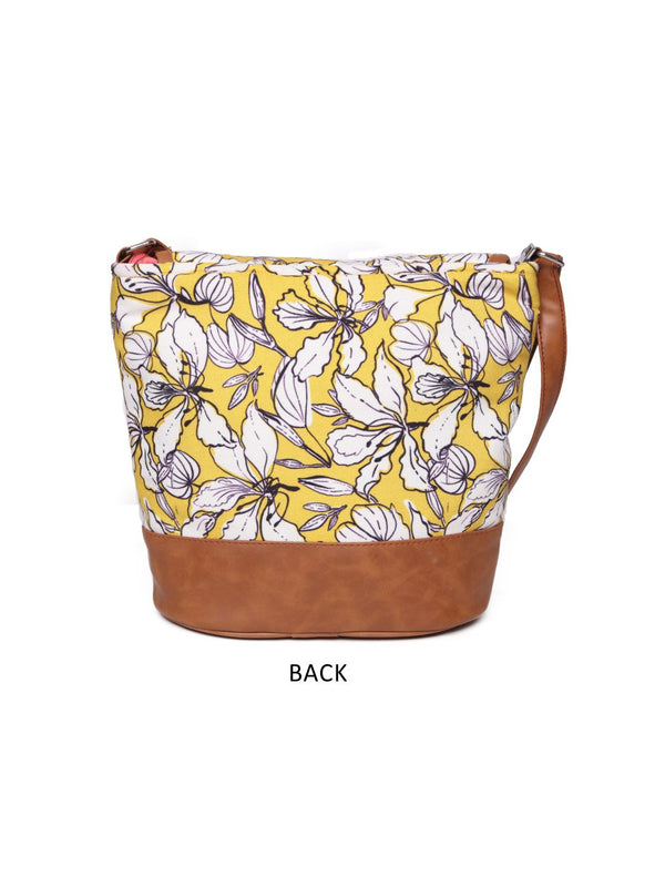Mustared Base With Flower Print Womens Sling Bag Medium Size