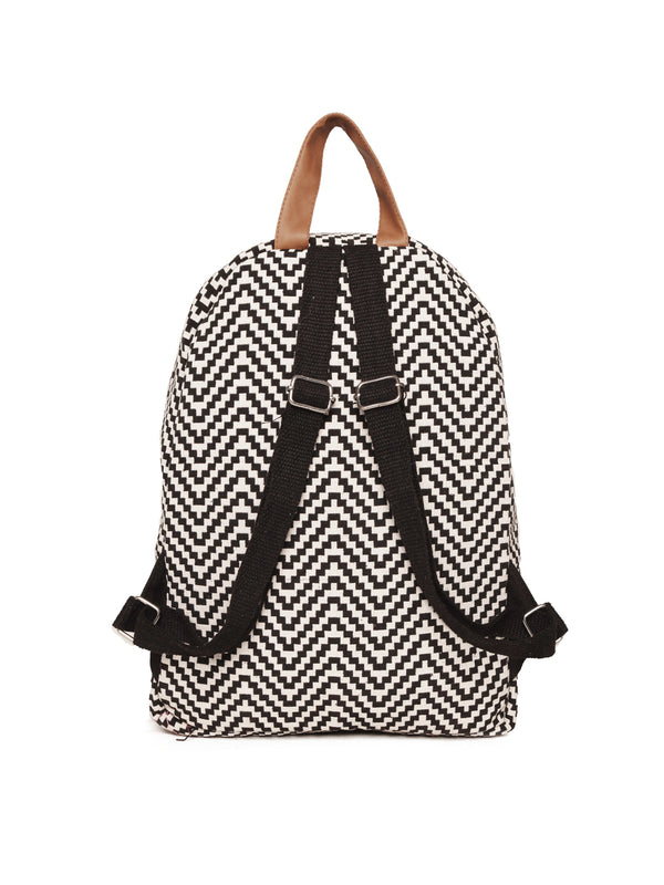 Black And White Jacquard Girls Backpack Medium Size