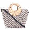 Women Black & White Sling Bag With Wicker Handle And Pu Strap