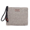 Black/White Striped Woven Makeup/Travel Pouch With Tassels