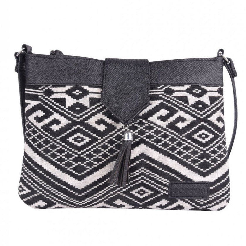 Women Black & White Color Striped Crossbody Sling With Pu Strap