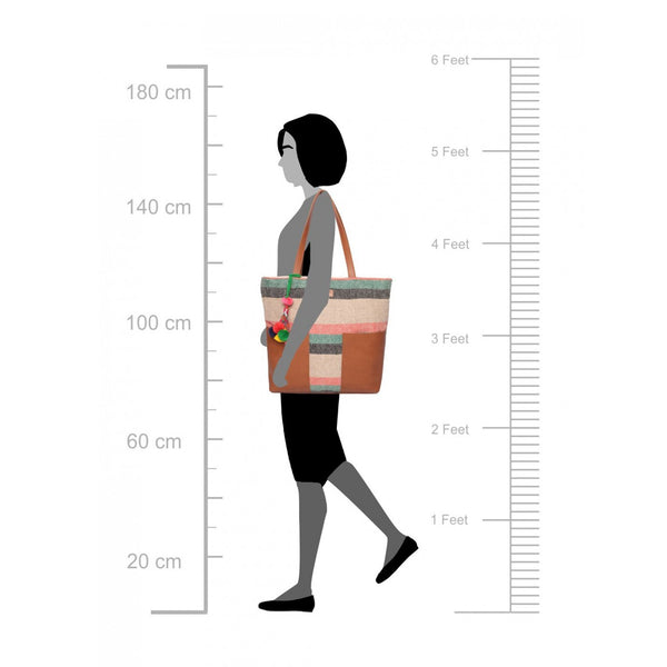 Women Striped Womens Tote Bag Medium Size With Beautiful Tassel