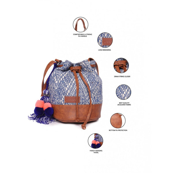 Women Multi Aztec Jacquard Sling Bag With Drawstring Closure